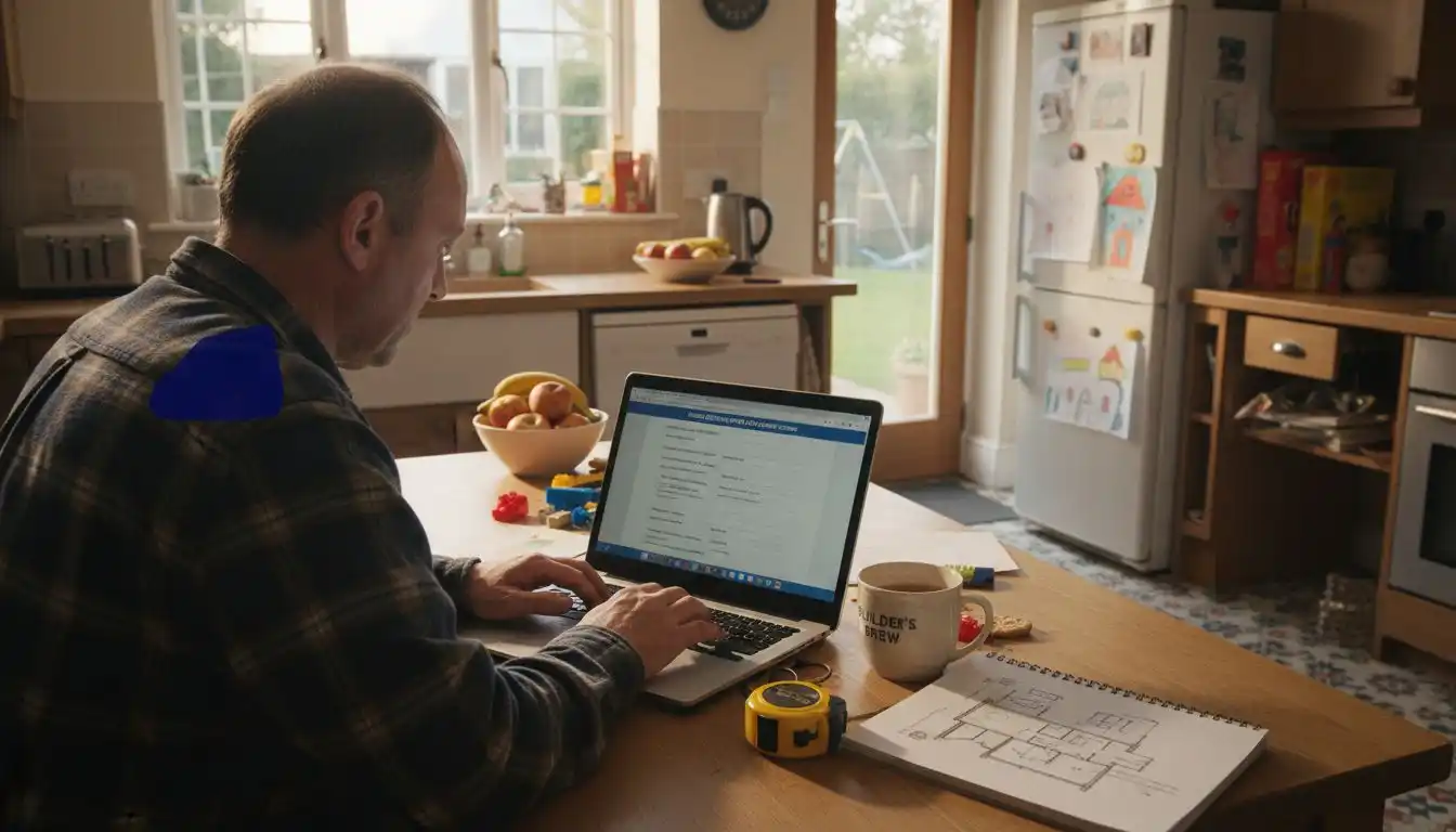 Homeowner using laptop for extension planning